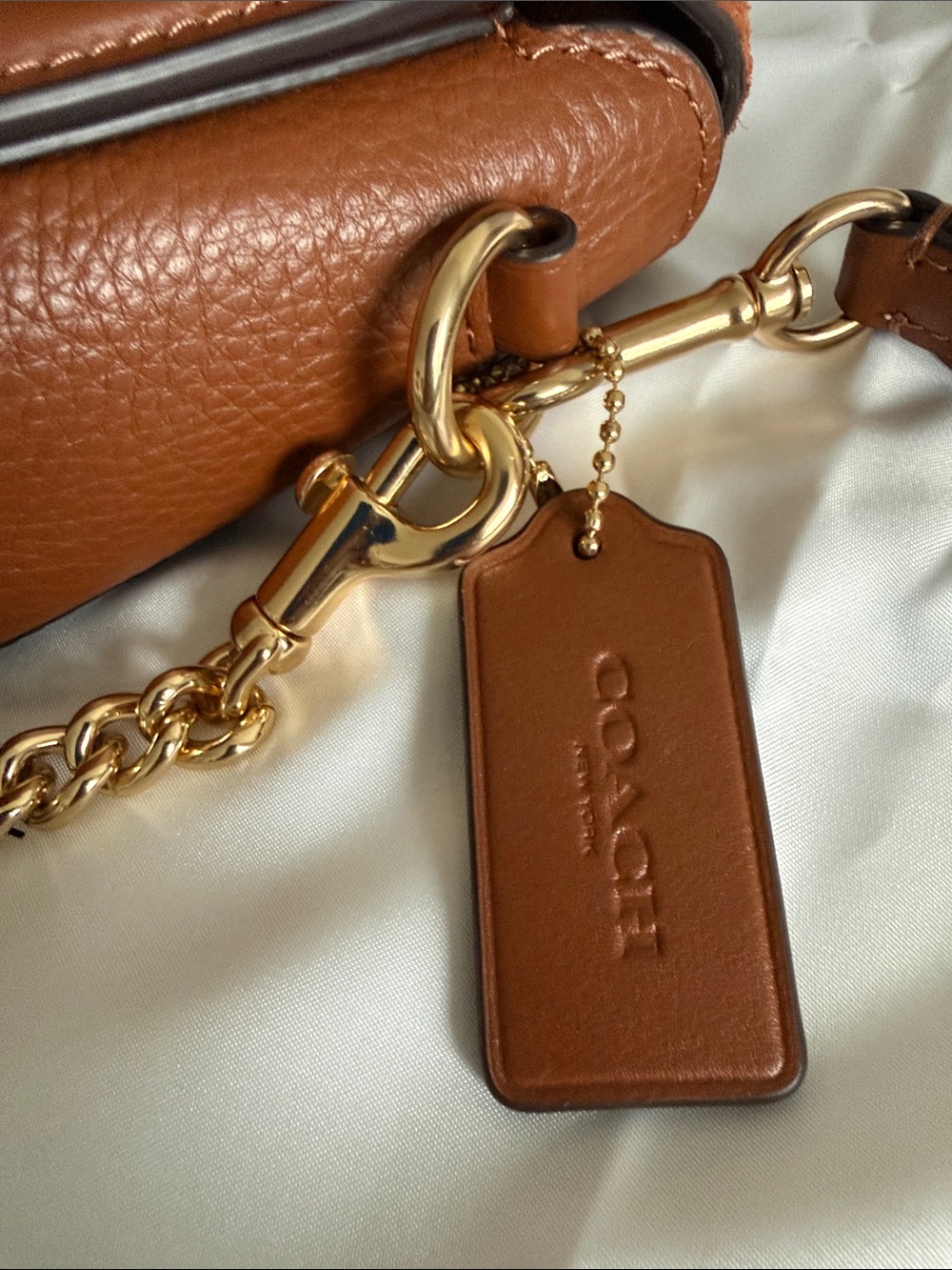 Coach Giorgia Suede and Leather Crossbody in Chestnut Brown with Gold Chain - Picture 8 of 12